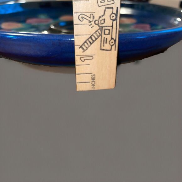 Susan DeMay Floral Blue Pottery Two Piece Chip And Dip Set Signed - Picture 5 of 12